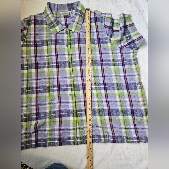 Blair Women's Plaid Button-Up Shirt in Green and Purple Plus 3XL 100%Cotton NWT. - Picture 4 of 5